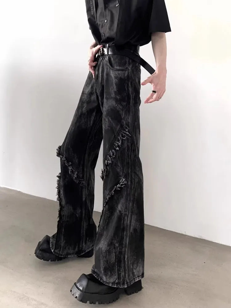 Jean Délavé Noir pour Homme, Streetwear, Baggy, Empilé, Évasé, Vintage, Années 90, 2025