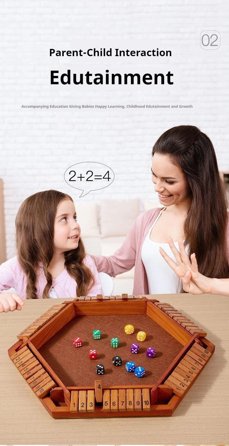 Six-sided flipping game, wooden number game, dice game in a box - parent-child board game, bar party game, leisure game