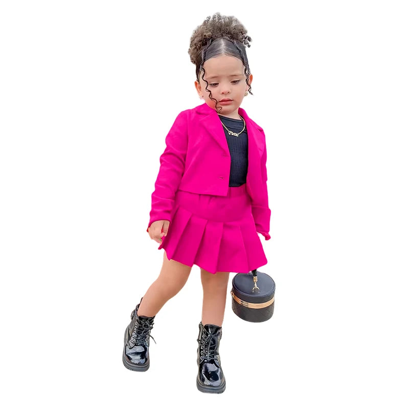 Vêtements pour enfants, veste à manches longues et mini-jupe, ensemble 2 pièces pour filles de 2 à 8 ans, automne