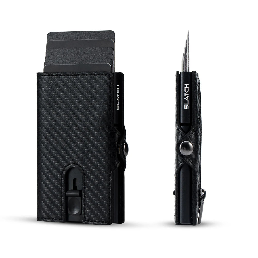CASEKEY hommes portefeuilles véritable cuir de vache Pop Up affaires porte-carte de crédit RFID blocage mince intelligent portefeuille en Fiber de carbone avec poche