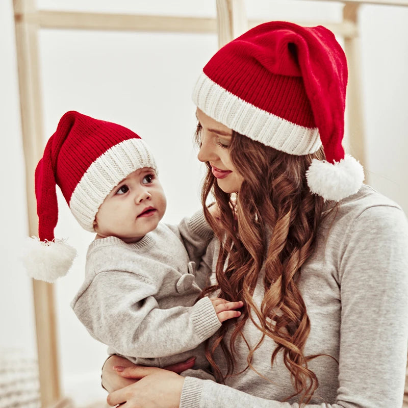 Chapeau de noël tricoté pour bébé, mignon, pompon, bonnet doux pour adulte et enfant, chapeau de père noël, cadeau du nouvel an pour enfant, décoration de noël 2023