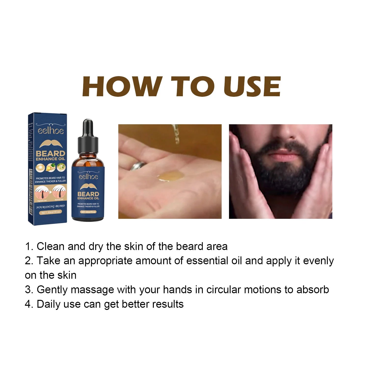 Huile de soin pour barbe, hydratante, adoucissante, nourrissante, brillante, nourrissante, épaississante, pour le toilettage et le soin de la barbe pour hommes
