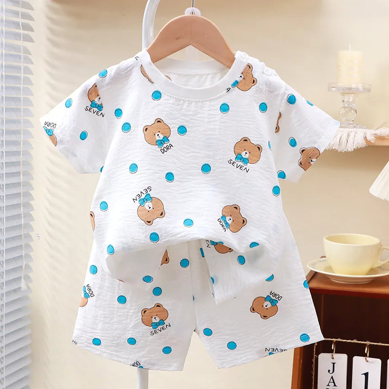Costume pour enfants, vêtements pour filles, t-shirt à manches courtes + Short, dessin animé, ensemble d'été pour bébés garçons