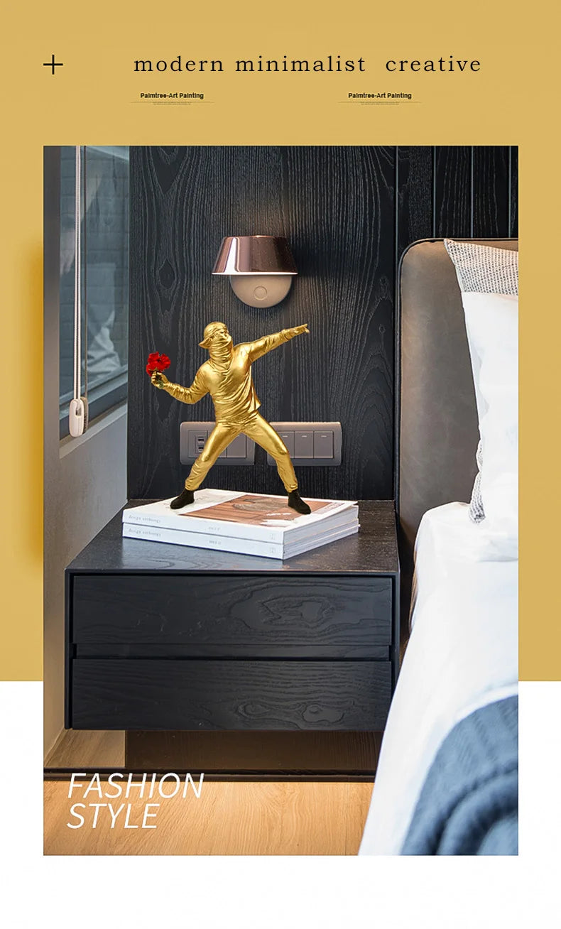 Statues en résine, Sculptures, lanceur de fleurs Banksy, bombardier, accessoires de décoration pour la maison, ornements modernes, Figurine de collection