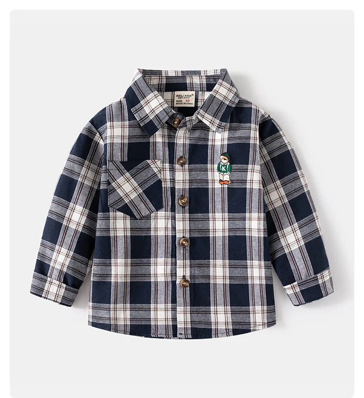 Chemises à manches longues en coton pour enfants, chemisier à carreaux, haut décontracté, vêtements pour bébé, col, garçons, 2-7 ans, nouveau, 2025
