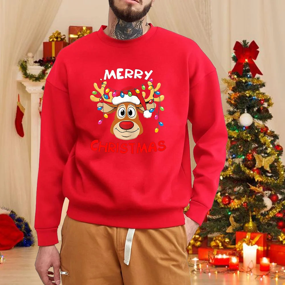 Men's Christmas crew neck sweater, casual, long sleeves, cute, merry Christmas, red, autumn and winter