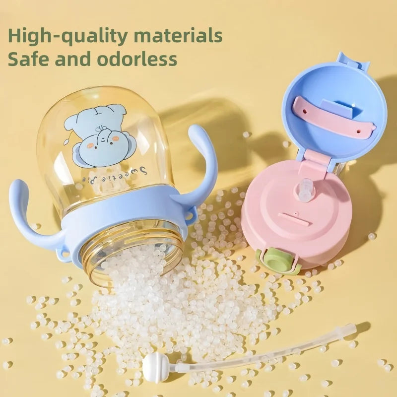 410ML bébé tasse à boire biberon Anti-étouffement avec paille boule par gravité large calibre boire du lait bouteille d'eau avec poignée