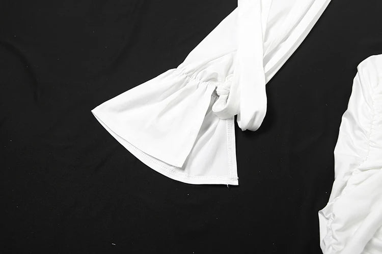 Sisterlinda – robe croisée sans taille pour femmes, col haut, Bandage, pompon, fente, manches longues, dos nu, plis, Sexy, moulante, fête de minuit, Y2K