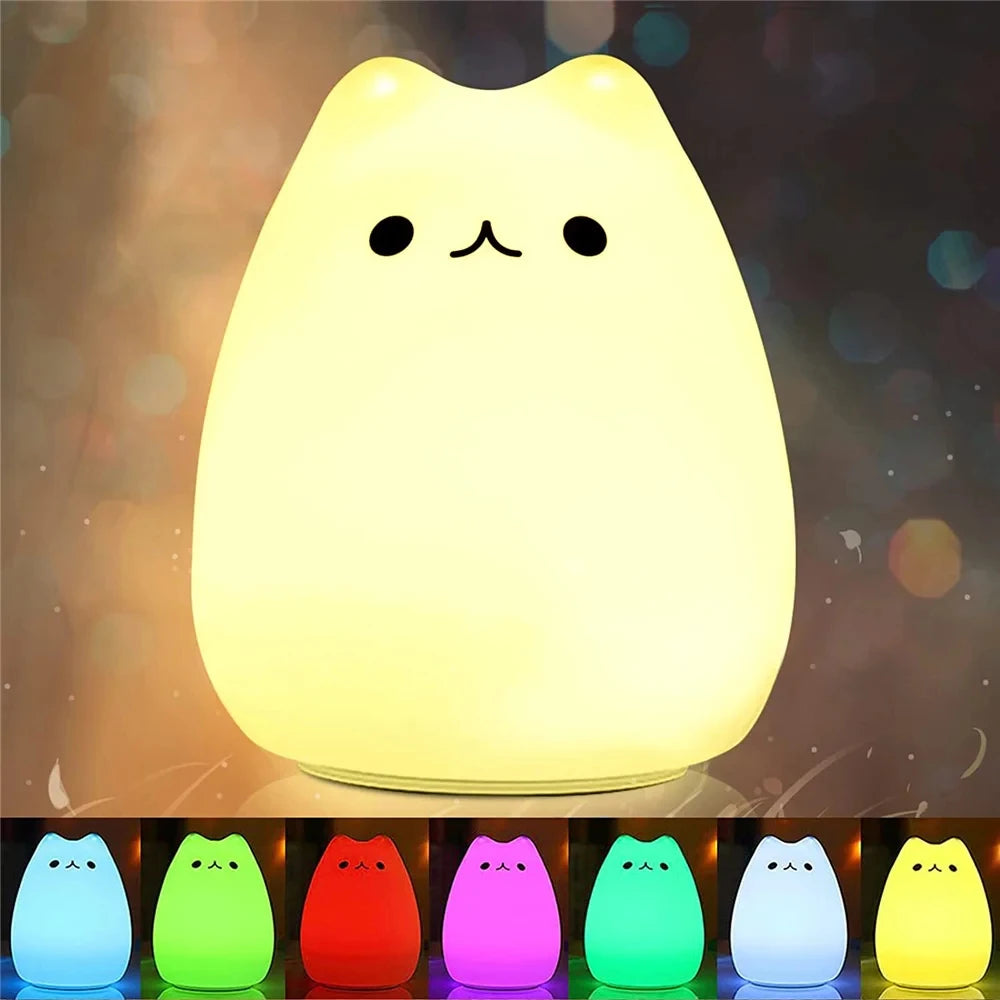 Veilleuse chat pour enfants lampe de nuit mignonne pour pépinière Squishy Silicone chat tactile lumières Portable cadeau pour enfants bébé enfants