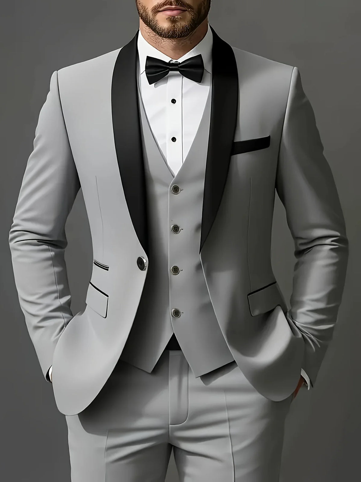 Men's 3-piece suit set, jacket + vest + trousers, fashionable and high quality, suitable for weddings, parties and formal occasions.