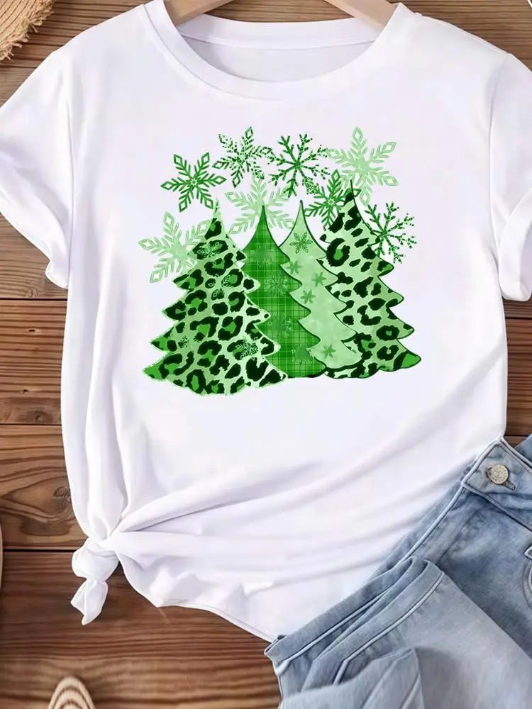 Vêtements de noël vacances imprimé mode nouvel an femmes T-shirts aquarelle arbre mignon haut joyeux T-shirts vêtements graphiques T-shirts