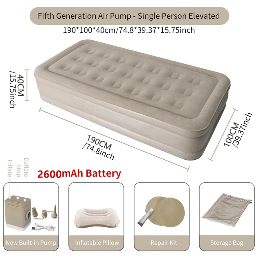 Matelas pneumatique intérieur tapis de Glamping matelas de couchage gonflable en PVC tapis de lit de Camping de luxe pour 2 personnes tapis épais à pompe intégrée