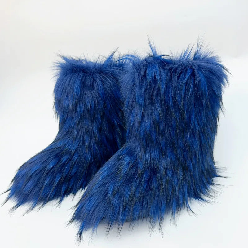 Bottes de neige mi-mollet en fourrure pour femmes et filles, chaussures en peluche chaudes, plate-forme extérieure, document solide, mignon, hiver, Y2K, 2023
