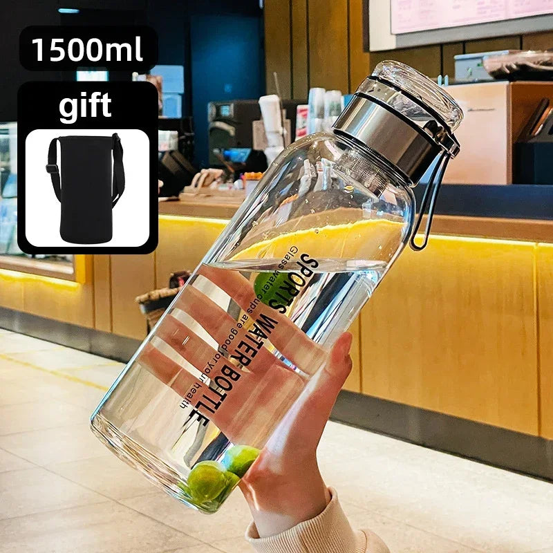 Bouteille d'eau en verre de grande capacité 2L, tasse transparente pour jus de lait, verres portables étanches pour l'extérieur, bouteille d'eau et de thé en verre 2L