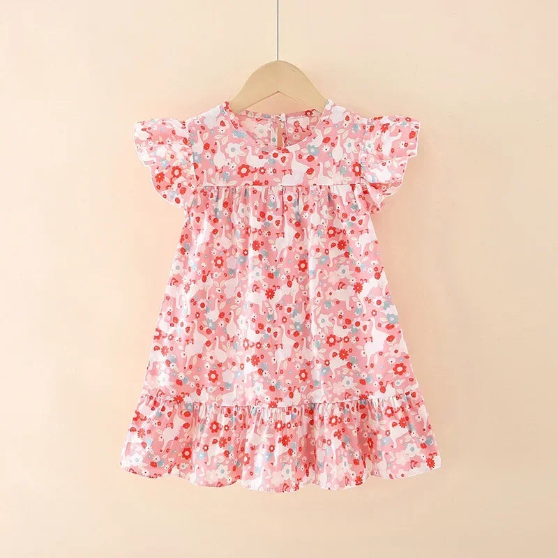 Robes d'été pour filles, 100 % coton, vêtements pour enfants, tenue de princesse de fête, à la mode, motif floral, robes de plage