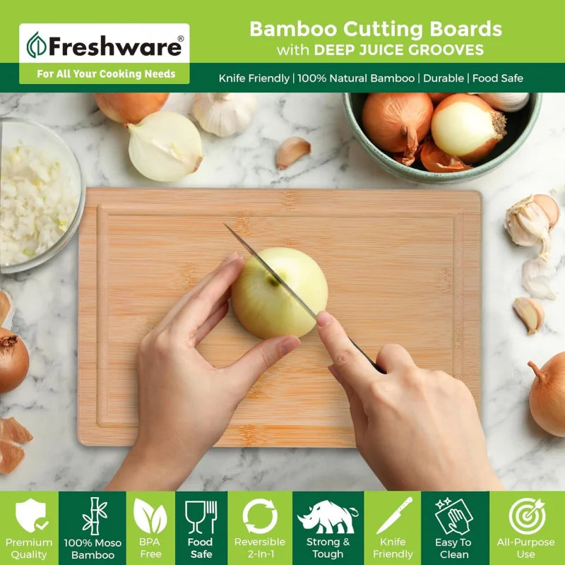 Planches à découper en bambou pour la cuisine, planche à découper en bois pour hacher de la viande, des fruits, du fromage, lot de 3