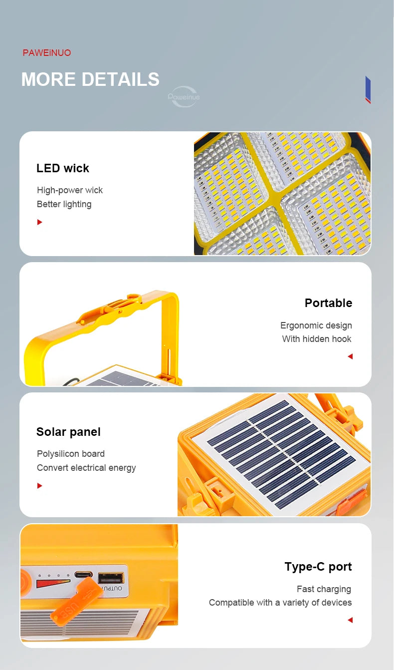 2025 New Outdoor Solar Lamp 35000000 LM LED Solar Light Outdoor Solar Light Emergency Camping Light Type-C Hanging Lantern