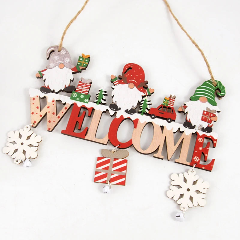 Wooden Christmas decorations, wall pendant with porch letters, snowman, creative decorative craft