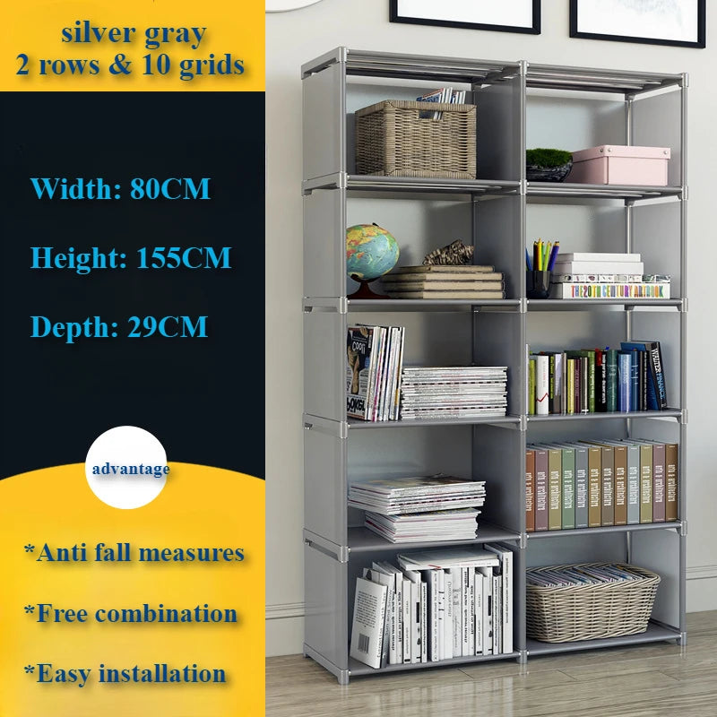 Simple storage shelf, multi-layered clutter storage shelf, bookcase organizer, easy assembly for bedroom or bookcase