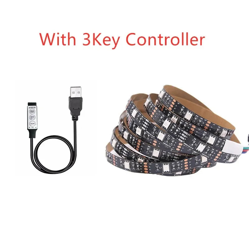 5V RGB USB LED Strip Light, Waterproof, Black PCB 5050, 0.5m, 1m, 2m, 3m, 4m, 5m, LED Strip Light, PC, TV Backlight, Remote Control