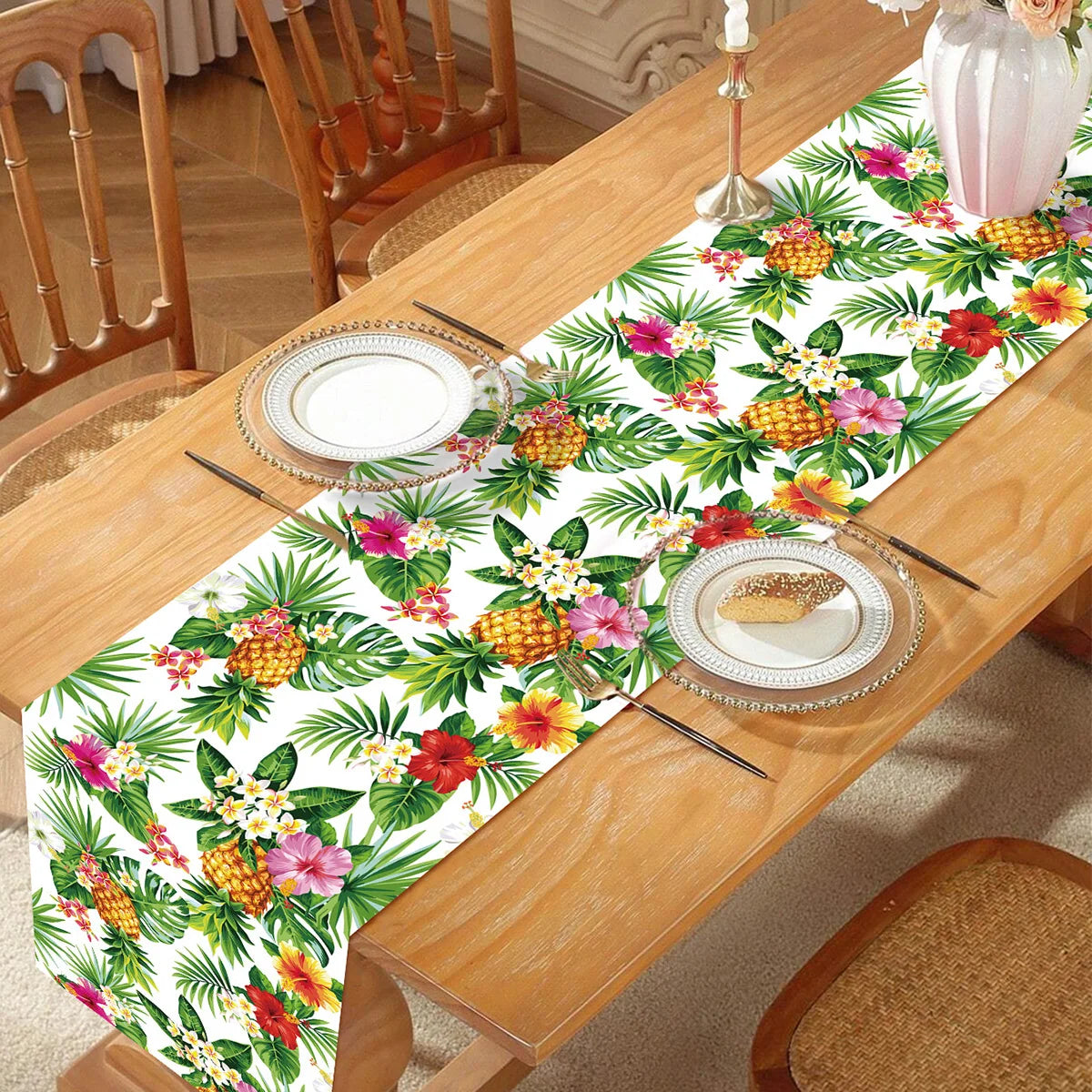 Summer Hawaiian Flower Table Runner, Flamingo Birthday Party Decor for Kids, Aloha Hawaii Tropical Party Supplies, Dining Table Decor
