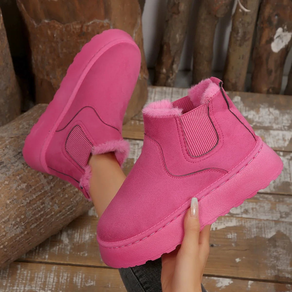 Hiver court en peluche chaud femmes bottes de neige décontracté chaussures à semelles épaisses nouvelle peau de daim Chelsea bottines plates femmes Chelsea bottes