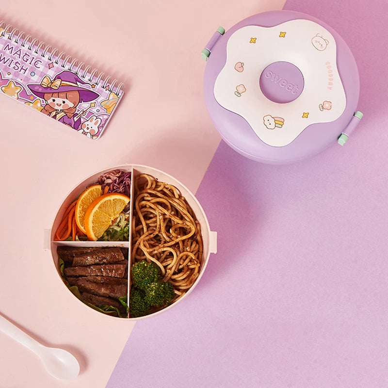 Boîte à lunch pour écolier, boîte à snack, boîte à bento étanche de dessin animé, sacs à lunch avec fourchette, cuillère, micro-ondable à 3 compartiments