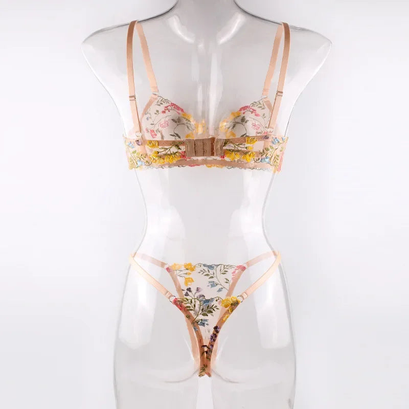 Ensemble de Lingerie érotique pour femmes, sous-vêtements féminins, Perspective Porno, vêtements de nuit en dentelle, ensemble de soutien-gorge Sexy pour culottes sexuelles