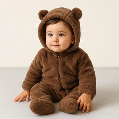 Barboteuse pour bébé de 0 à 24 mois, vêtements d'hiver pour nouveau-né, garçon et fille, body à fermeture éclair, ours en polaire, pyjama à capuche