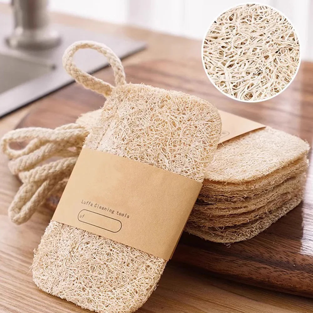 10 pièces/5 pièces/1 pièce-éponge loofah naturelle Double couche pour le nettoyage de la cuisine, biodégradable, adaptée au nettoyage de la cuisine