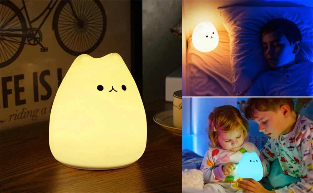 Veilleuse chat pour enfants lampe de nuit mignonne pour pépinière Squishy Silicone chat tactile lumières Portable cadeau pour enfants bébé enfants