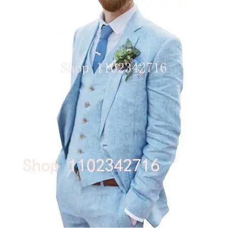 Costume zones me 3 pièces en lin pour hommes, smoking de marié pour mariage, été plage, homme trempé (veste + pantalon + glaçage) Terno, 2023