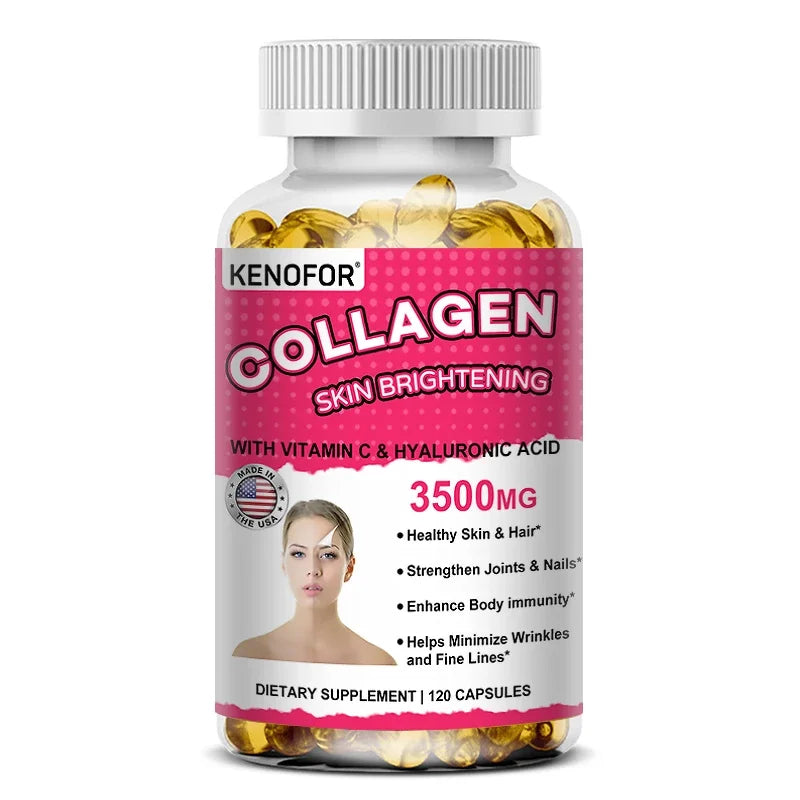 Capsules de collagène - avec vitamine C et acide hyaluronique - pour la santé de la peau, des cheveux, des ongles, anti-âge et des articulations