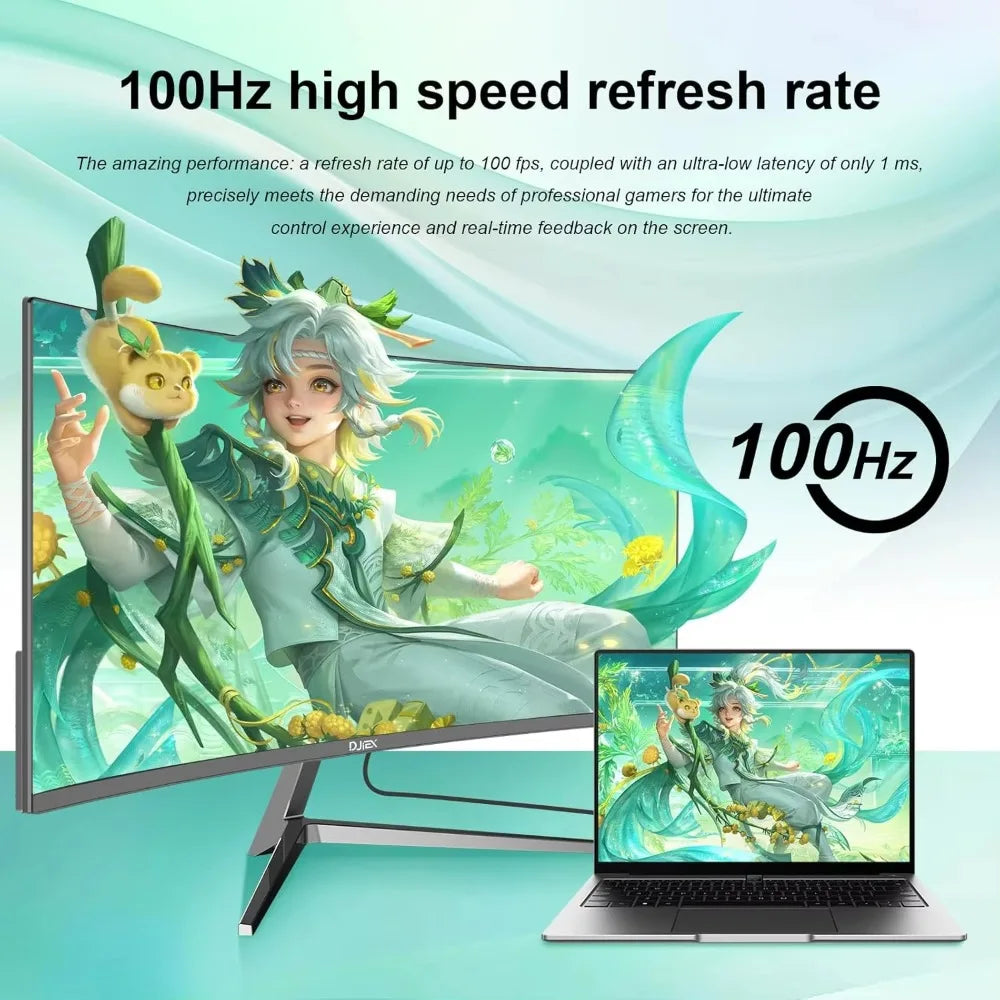 DJIEX – moniteur de jeu FHD incurvé de 24 pouces, résolution 1920x1080p, taux de rafraîchissement 100Hz, rapport d'aspect 16:9, inclinaison ergonomique, moniteur domestique