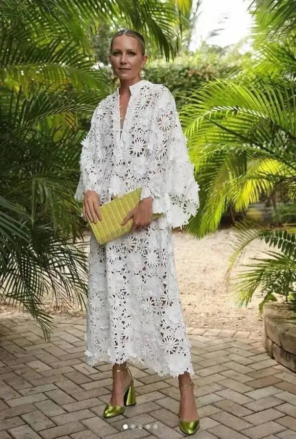 Robe femme faite à la main 3D brodée creuse robe design robe blanche pure robe de soirée élégante robe de banlieue