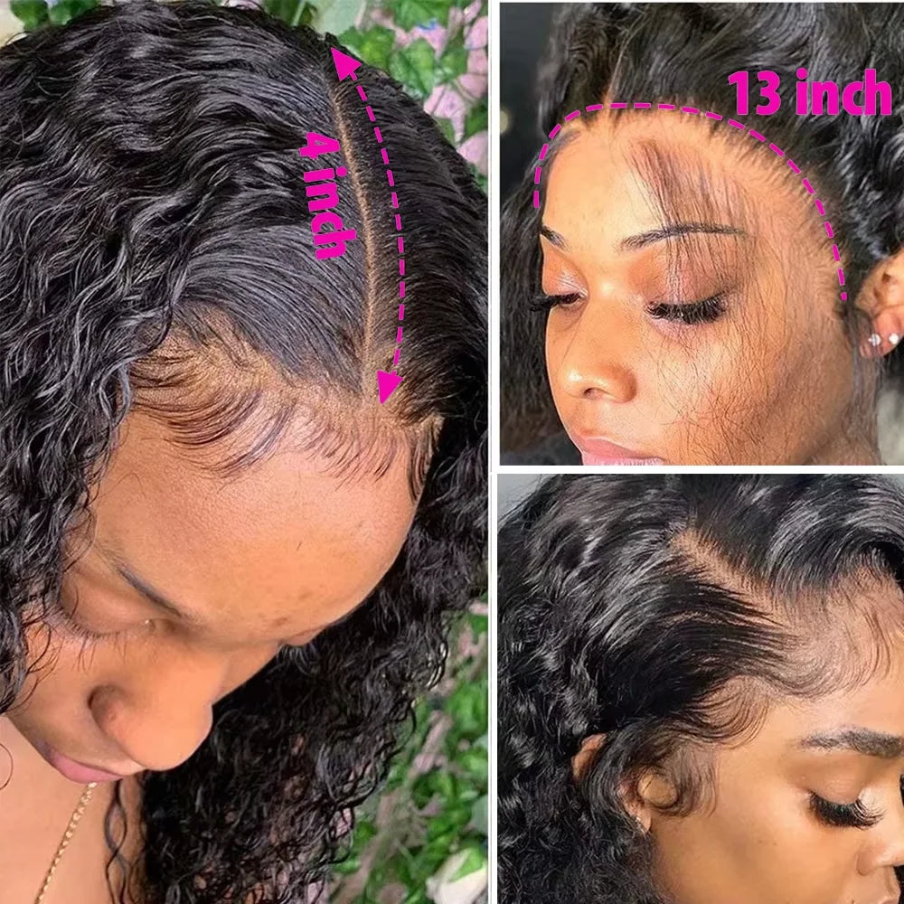 100% cheveux humains lâche vague profonde courte Bob perruques cheveux humains 13x4 Transparent dentelle avant perruque 16 pouces 200 densité perruque vietnamienne