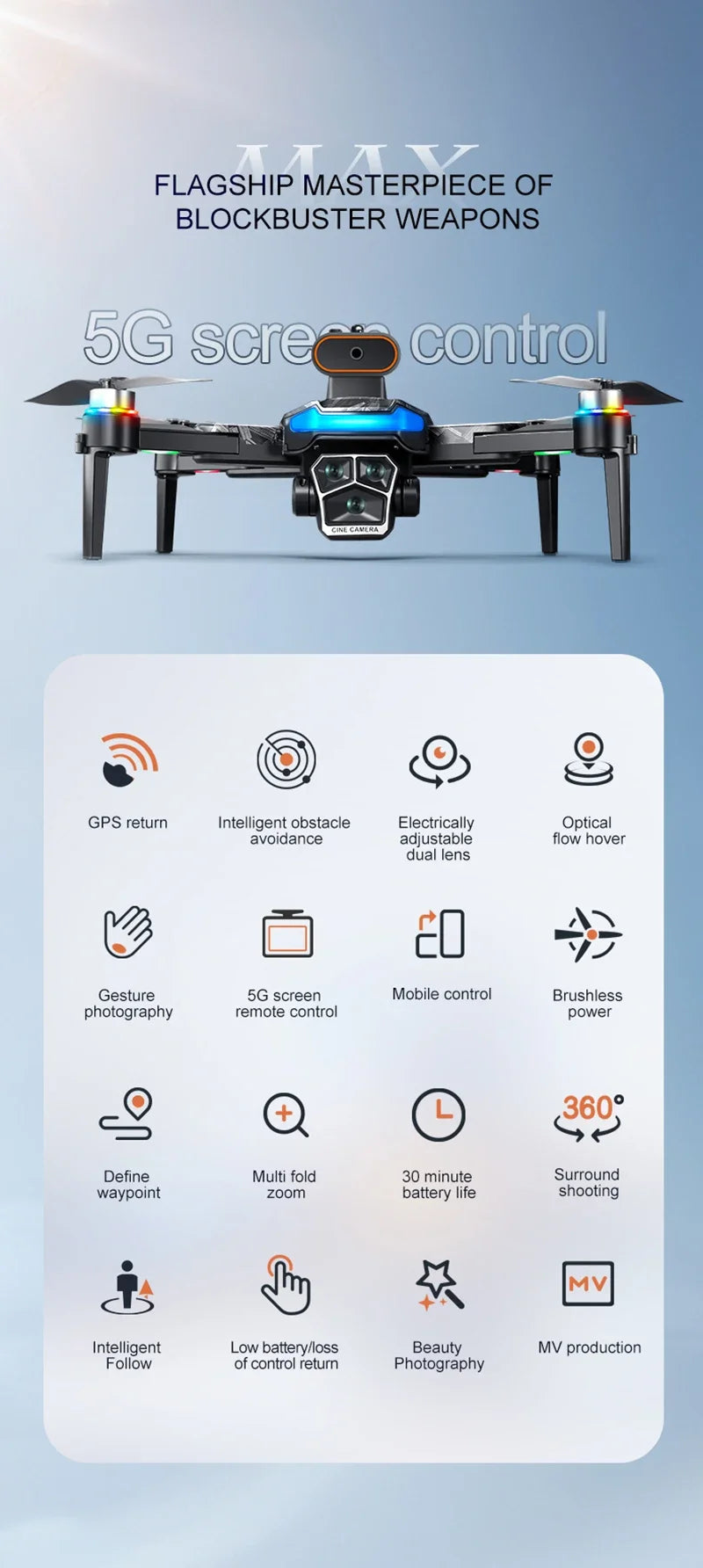 Xiaomi A14 ProMax Drone, Brushless Motor, 8K HD, Three Cameras, GPS, Optical Flow, Obstacle Avoidance, Foldable Quadcopter Drone Toy