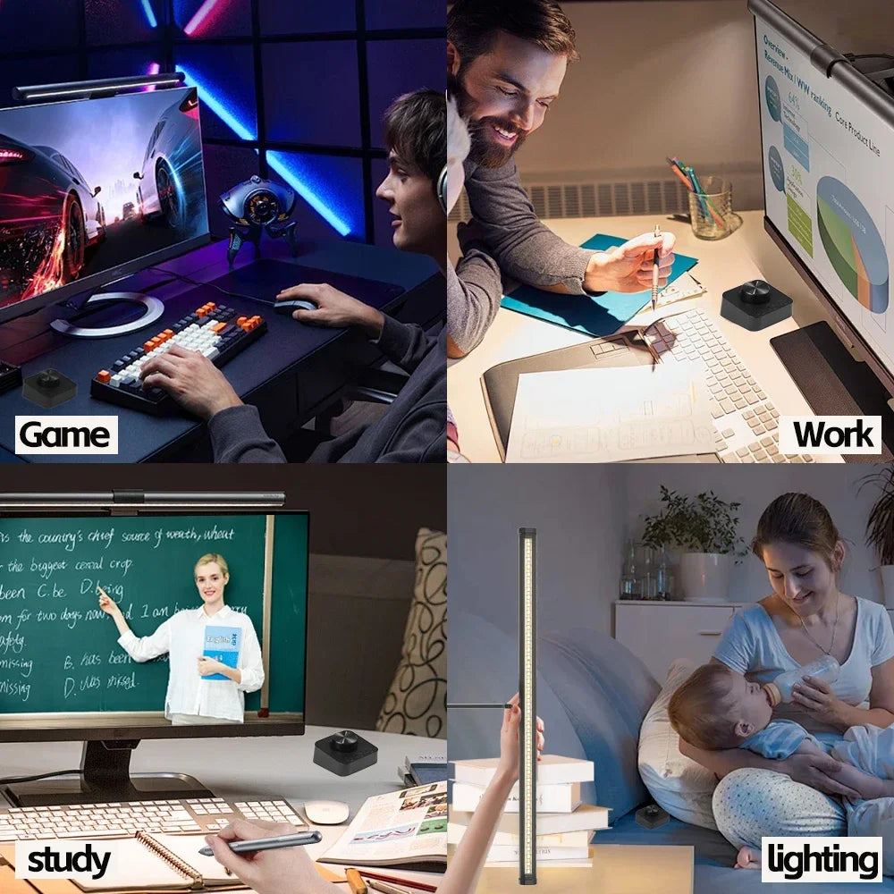 Barre lumineuse d'écran de moniteur de lampe de bureau à LED, escales informatiques RVB, lumières double face pour le travail, l'étude, la lecture, le jeu, l'éclairage de gradation
