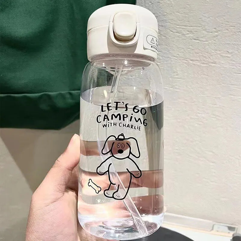 Bouteille d'Eau en Plastique avec Paille, Simple, Grande Capacité, Portable, Degré de Chute, Tasse Portable, Dessin Animé, Ventouse de Glace