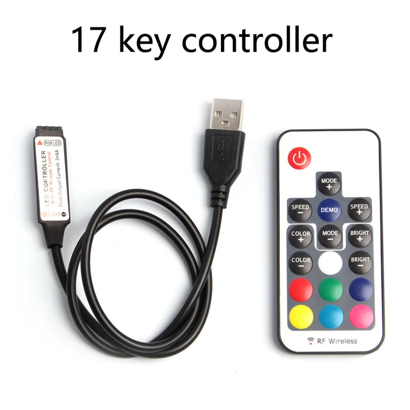 USB RGB LED Controller for 5V USB LED Strip Lights, Wireless IR RF Remote Control SMD 2835 5050 RGB LED Strip Controller