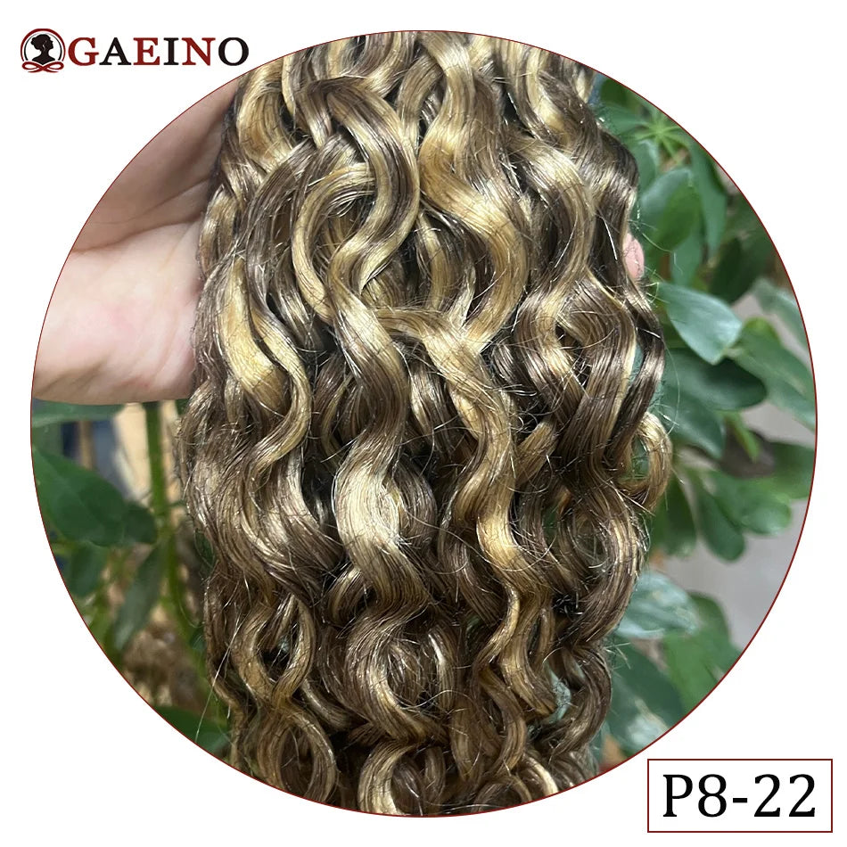 Clip de vague d'eau dans les Extensions de cheveux vrais cheveux humains 7 pièces/ensemble châtain et blond bronzé met en évidence pince bouclée sur les Extensions de cheveux