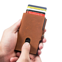 CASEKEY hommes portefeuilles véritable cuir de vache Pop Up affaires porte-carte de crédit RFID blocage mince intelligent portefeuille en Fiber de carbone avec poche