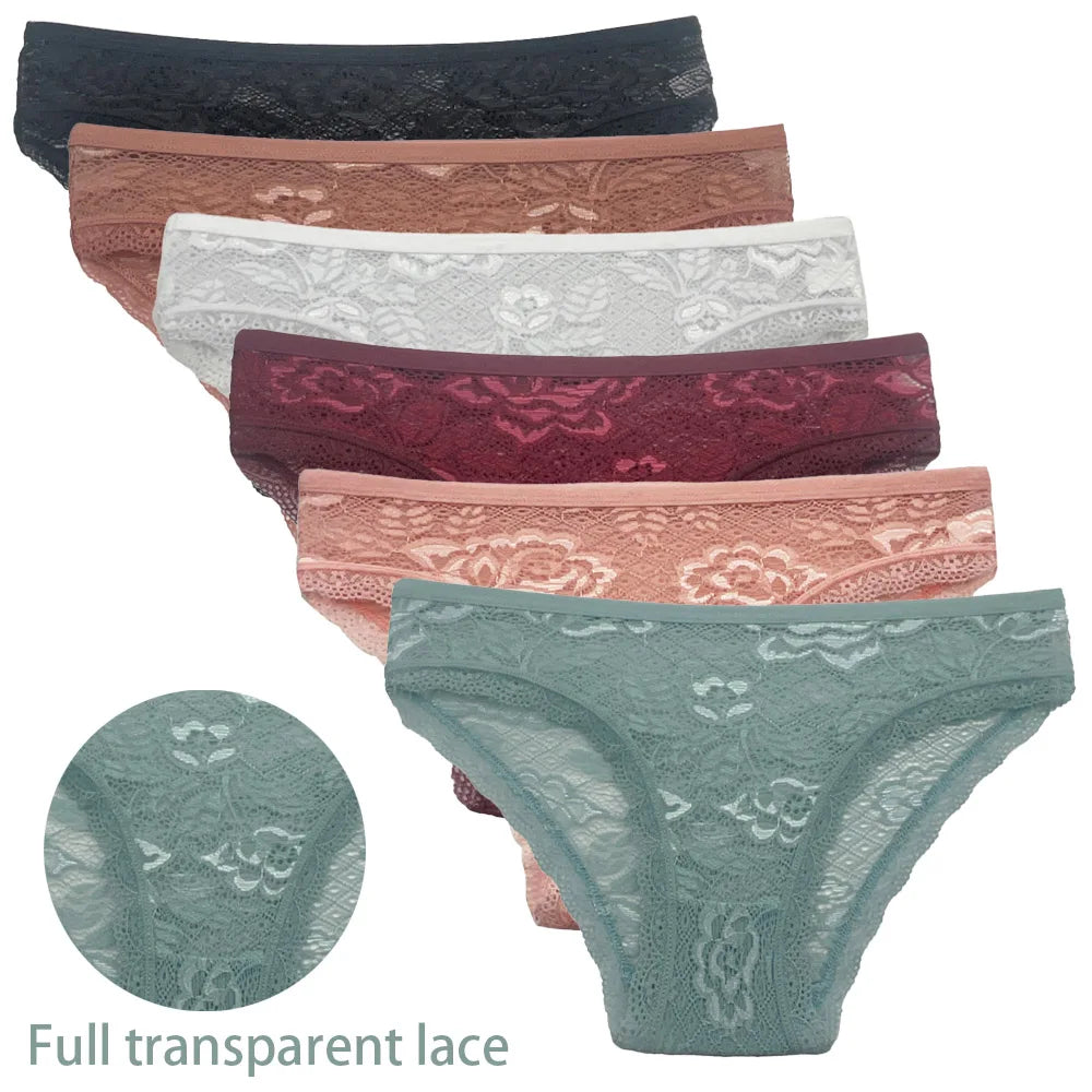 5-piece set of mesh briefs, sizes M-2XL, lace panties, sheer underwear, sexy low-rise panties, intimate lingerie for girls 