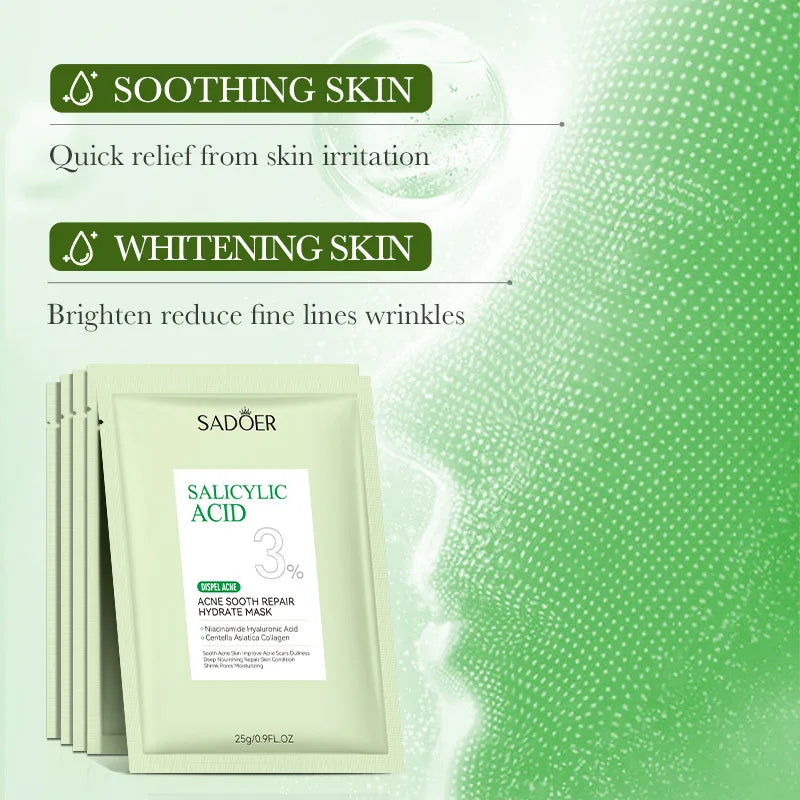5 pièces SADOER acide salicylique masque Facial hydratant nourrissant raffermissant hydratant masques pour le visage masque en feuille soins de la peau
