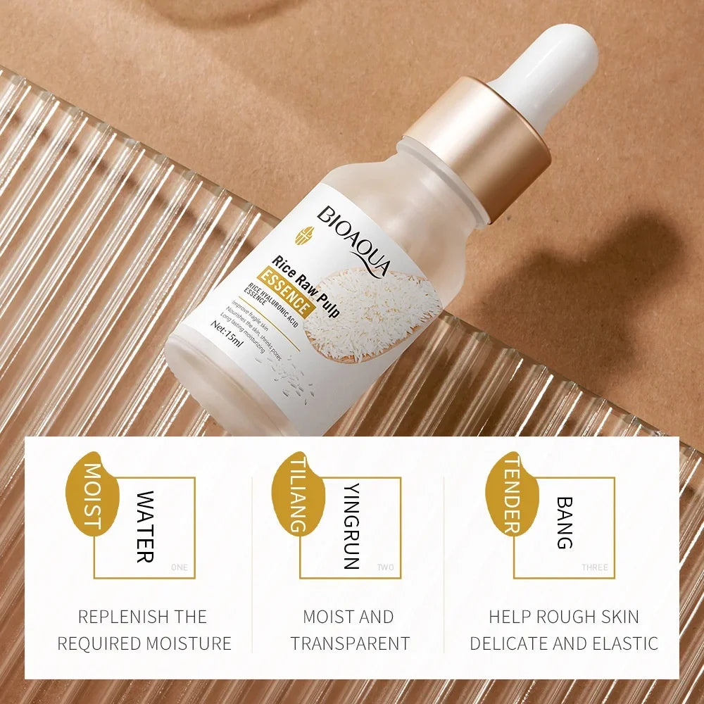 BIOAQUA Essence de riz acide hyaluronique Essence pour le visage nourrissant hydratant blanchissant Anti-rides sérum soins de la peau du visage