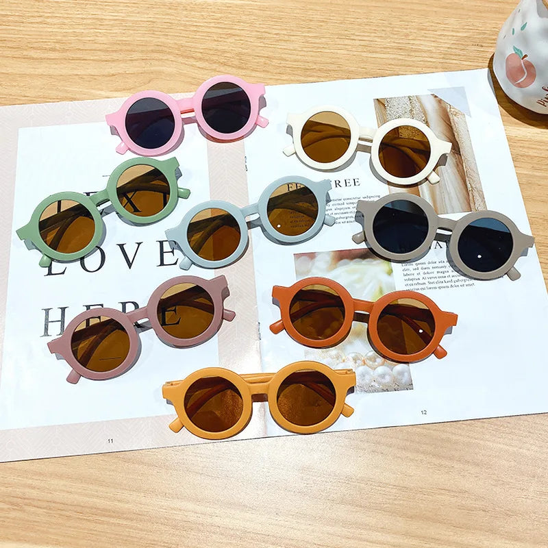Lunettes de soleil coréennes pour enfants, rétro, monture ronde solide, petit visage, résistant aux ultraviolets, pratique