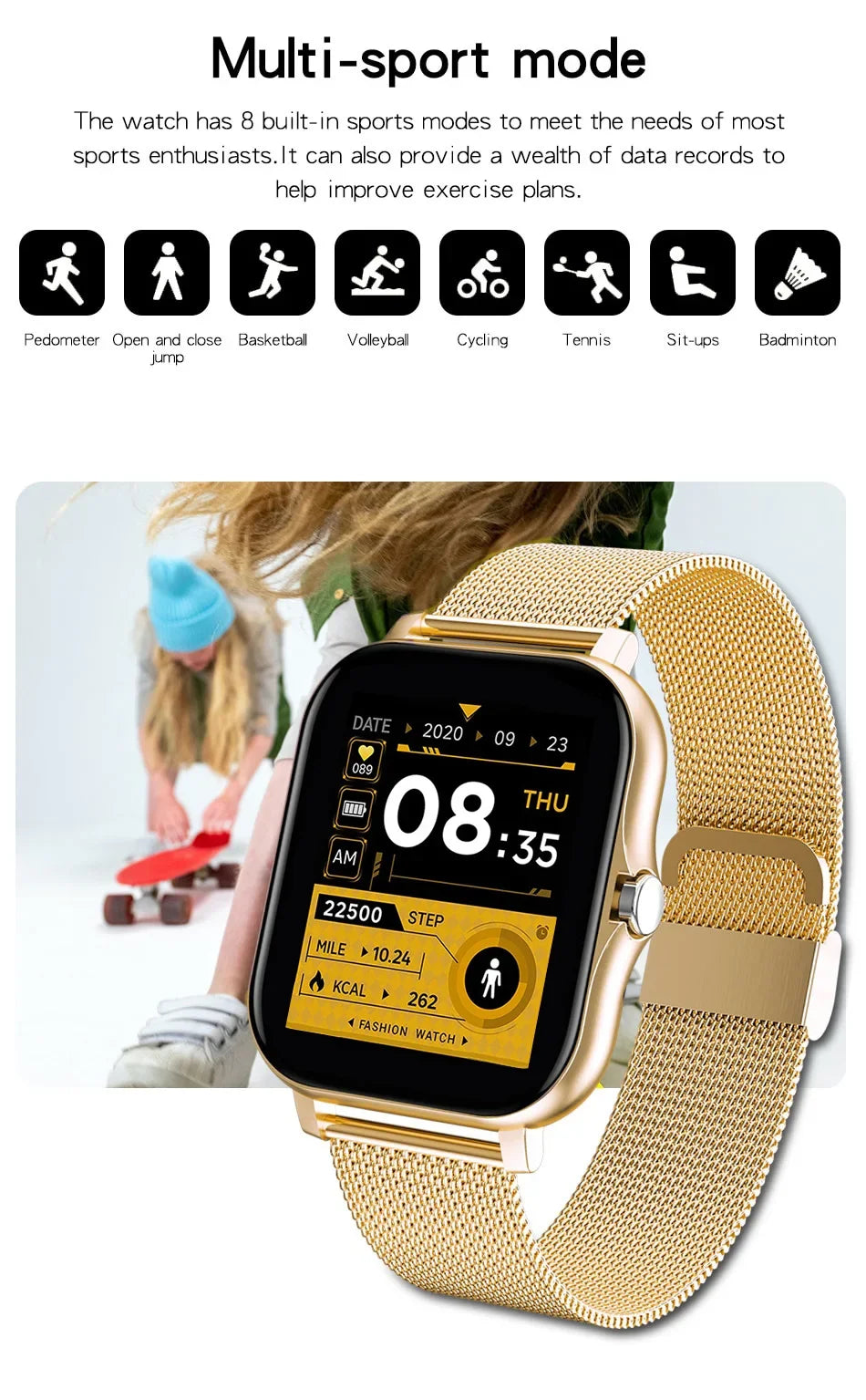 Montre intelligente pour téléphone android. Écran couleur 1,44 pouces, entièrement tactile, appel Bluetooth, montre intelligente, charge magnétique