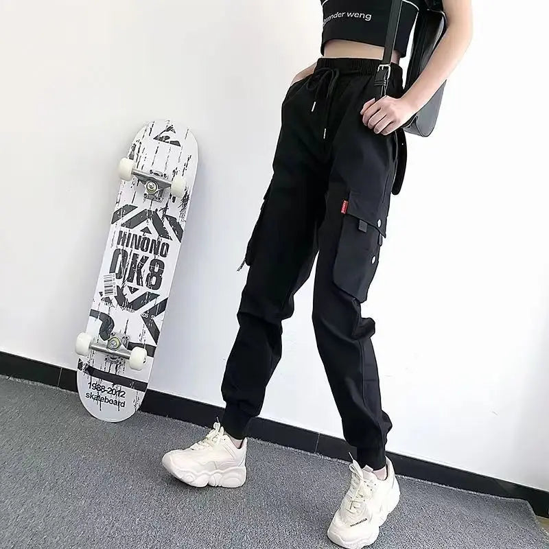 Joggeurs femme sport décontracté filles mode Hip-hop Streetwear pantalon mode Cargo pantalon femme danse pantalons de survêtement pantalon noir