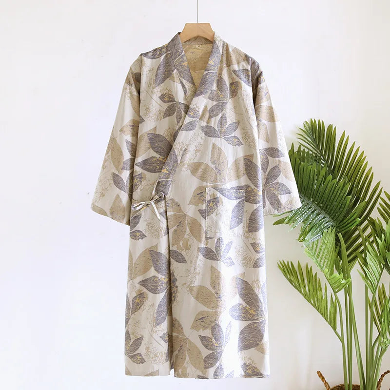 Peignoir en coton pour hommes, nouveau Style, couleur assortie, grande taille, vêtements de maison, pyjama Yukata, printemps et automne 2024