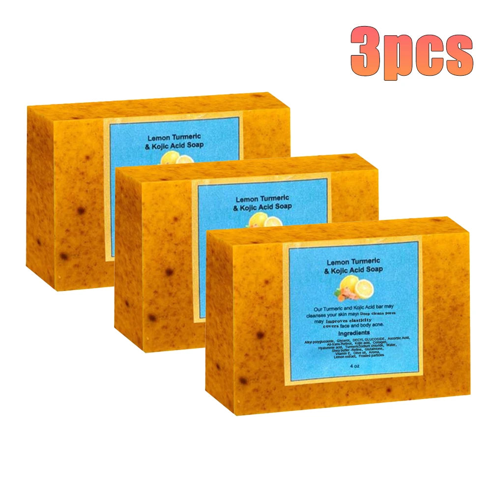 Savon biologique à l'acide kojique au citron et au curcuma pour les taches foncées, savon au curcuma pour le lavage du visage, éclaircissant, correcteur de taches foncées, soins pour la peau